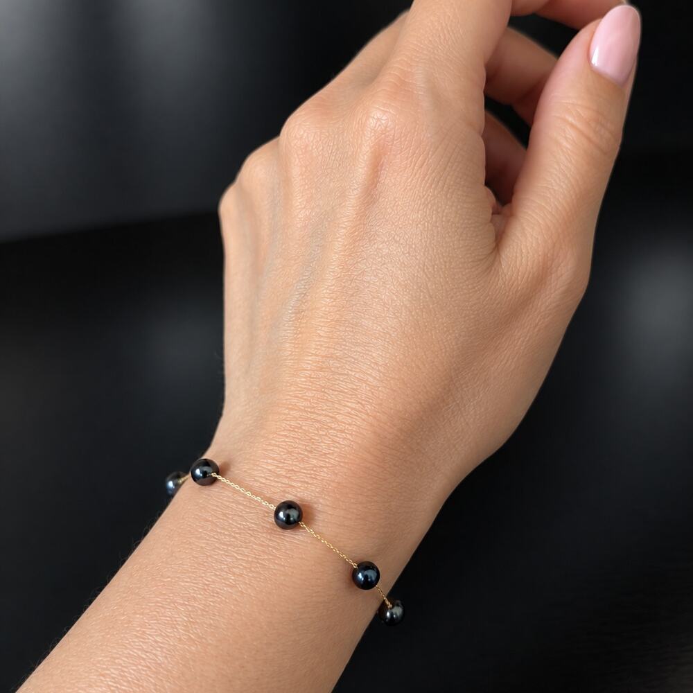 EFFY NWT 14k Yellow Gold Tahitian Pearl Station Bracelet Signed New Old Stock